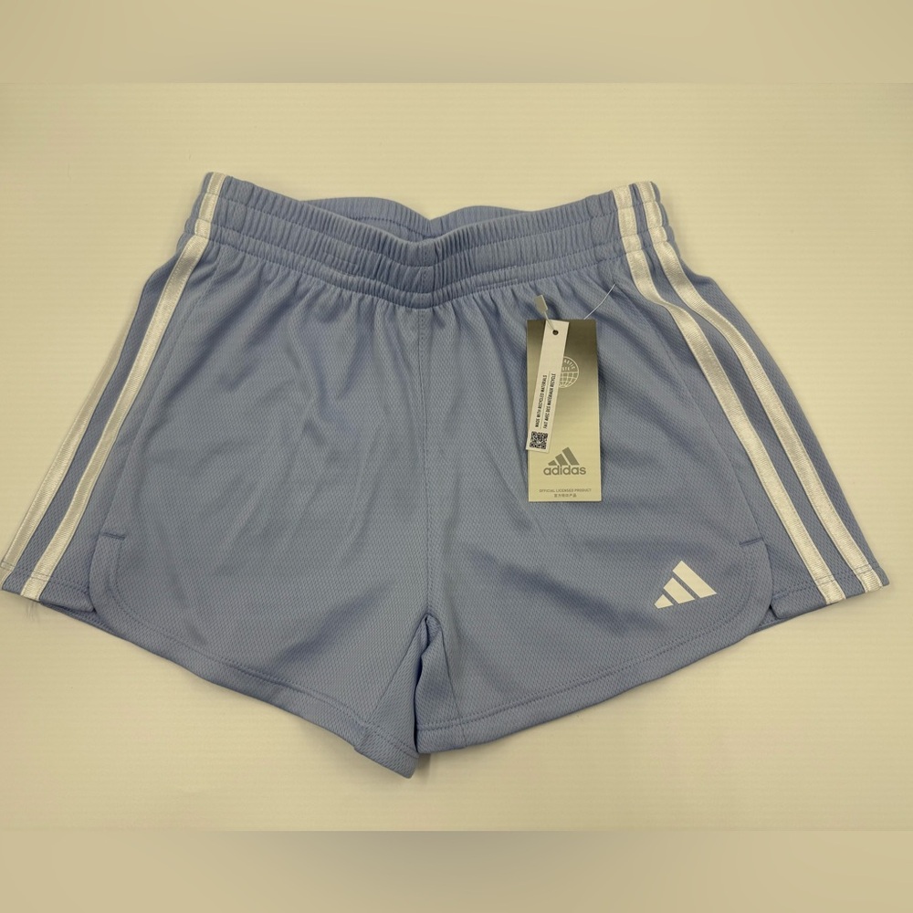 Adidas Girls' Blue Aeroready 3-Stripe Pacer Mesh Shorts Size M (10-12)
